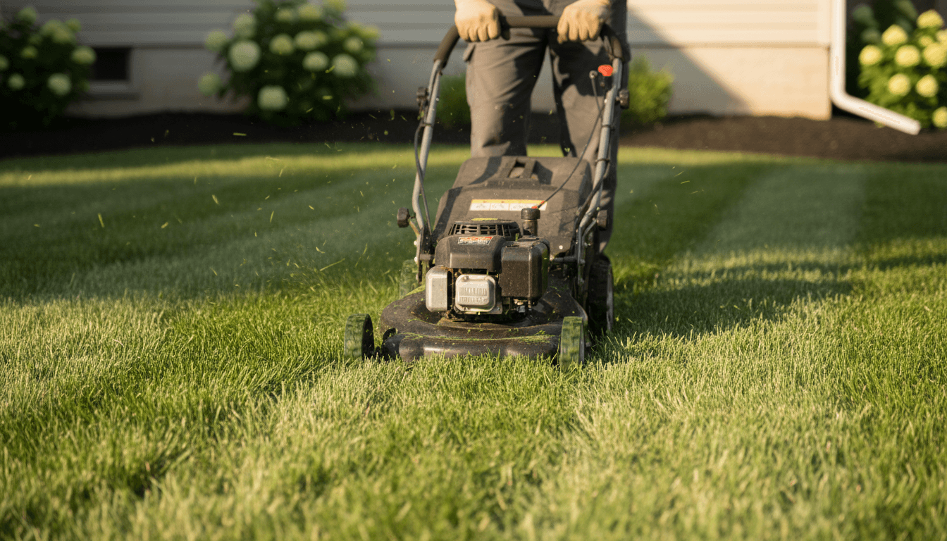 Lawn mowing service on a residential lawn in Kissimmee