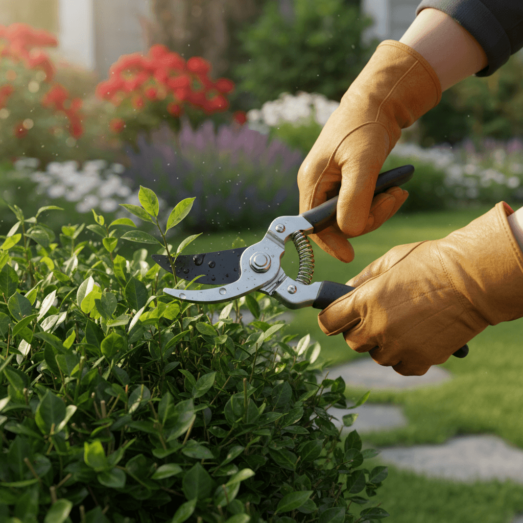 Hedge trimming and bush shaping in a Kissimmee garden